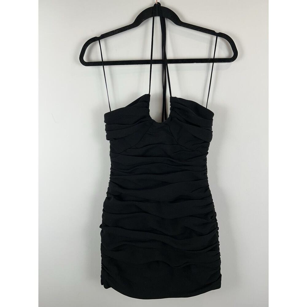 Zara Ultra‎ Mini Shirred Mini Dress Black Halter Boning Structured Small Party